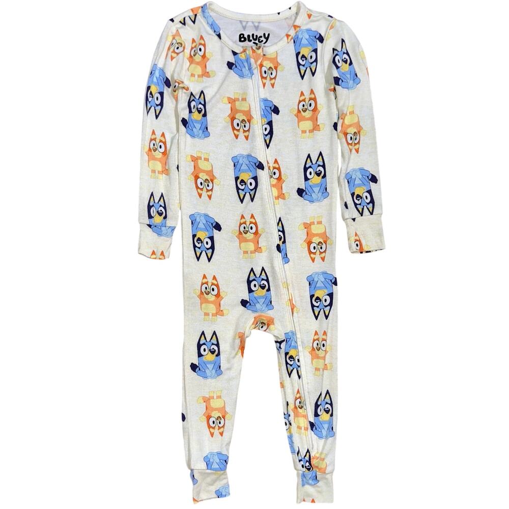 BLUEY Baby Bluey & Bingo Print Cream Viscose Jumpsuit One Piece Size 18M